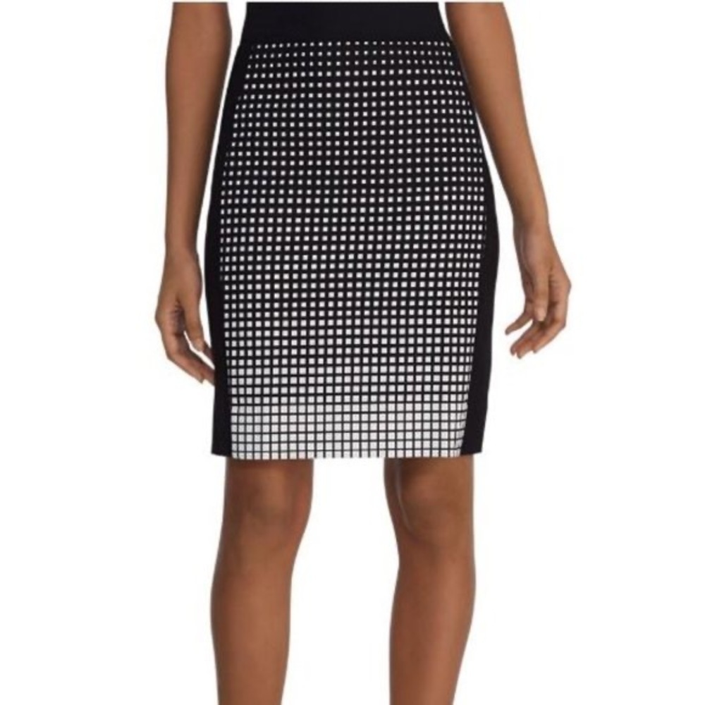WHBM Black White Patterned Panel Cotton Blend Lined Pencil Skirt Size 6
